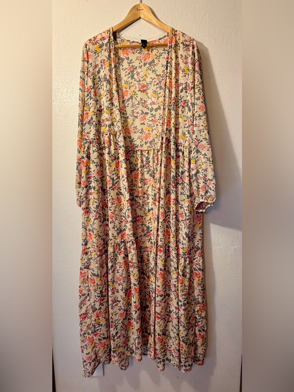 Wild Fable Womens XL Floral Maxi Dress Open Front Tiered Long Sleeve Boho